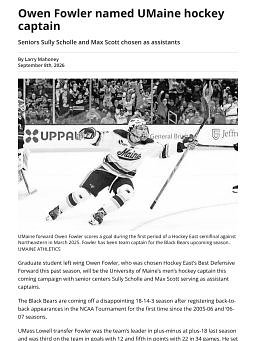 Owen Fowler named UMaine hockey captain