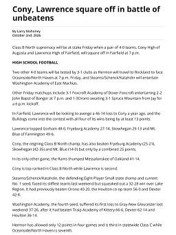 Cony, Lawrence square off in battle of unbeatens