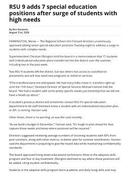 RSU 9 adds 7 special education positions after surge of students with high needs