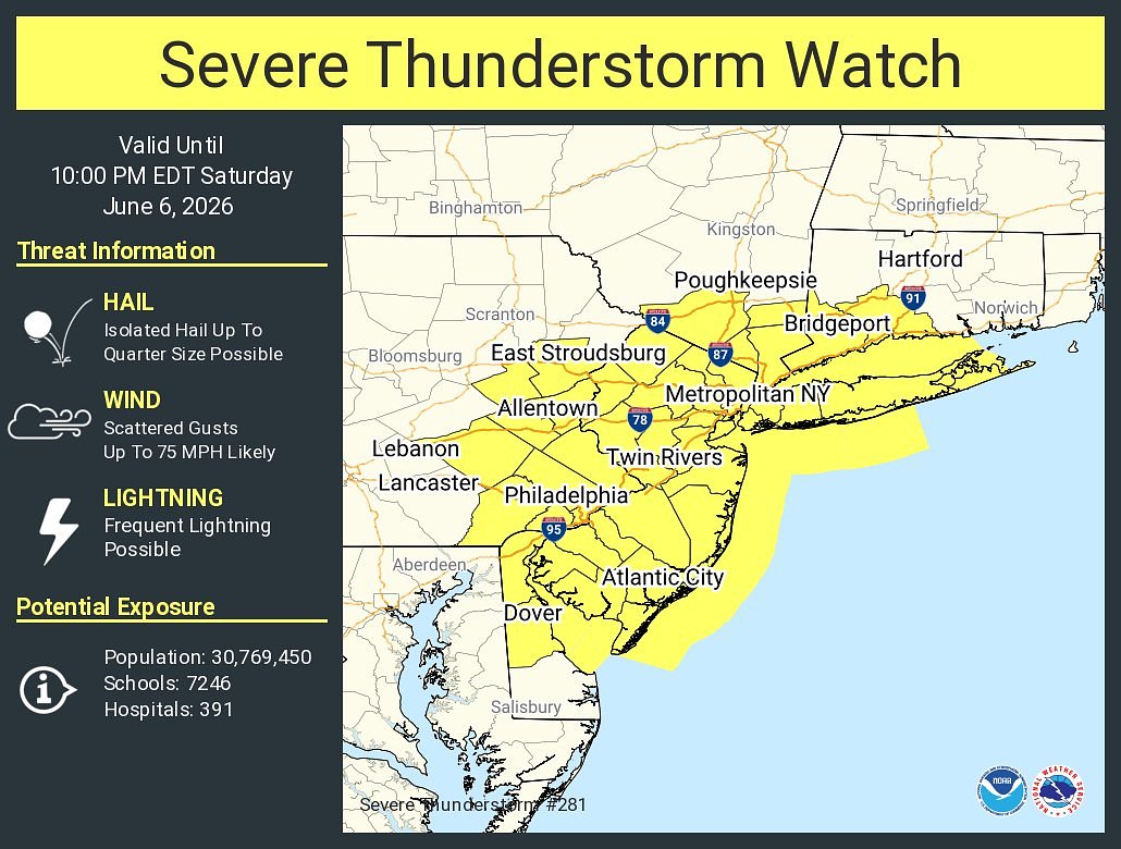 N.J. weather: Severe thunderstorm watch issued for threat of strong storms, potential tornado, tonight