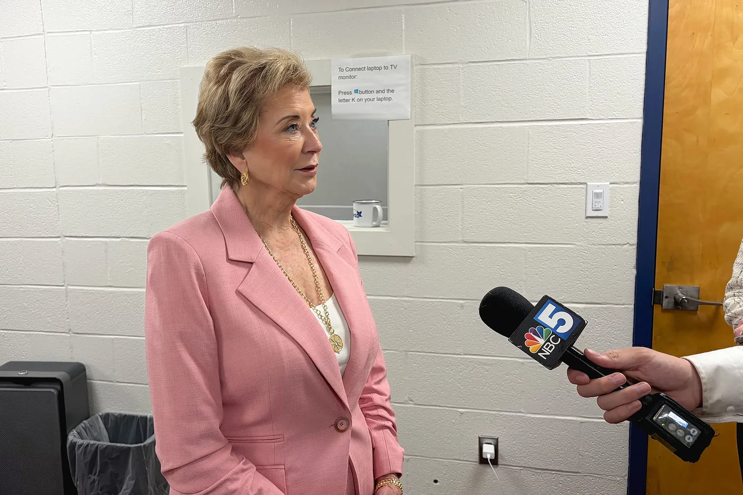 US Education Secretary Linda McMahon tours Vt. high school tech center, prompting protest