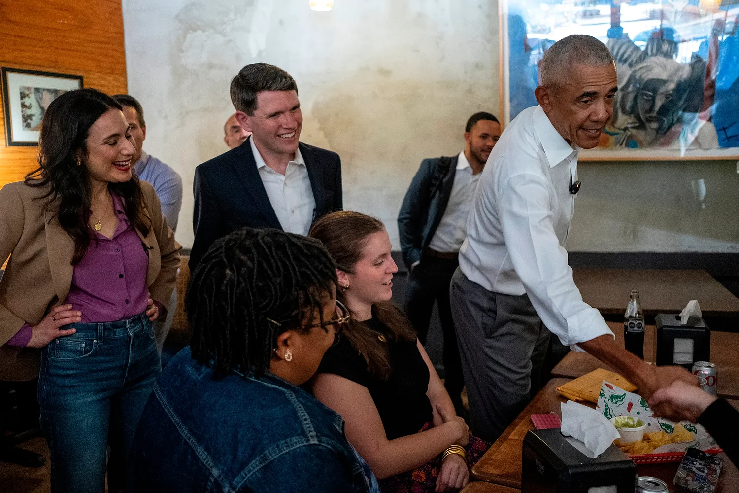 Barack Obama appears with James Talarico and Gina Hinojosa at Austin restaurant