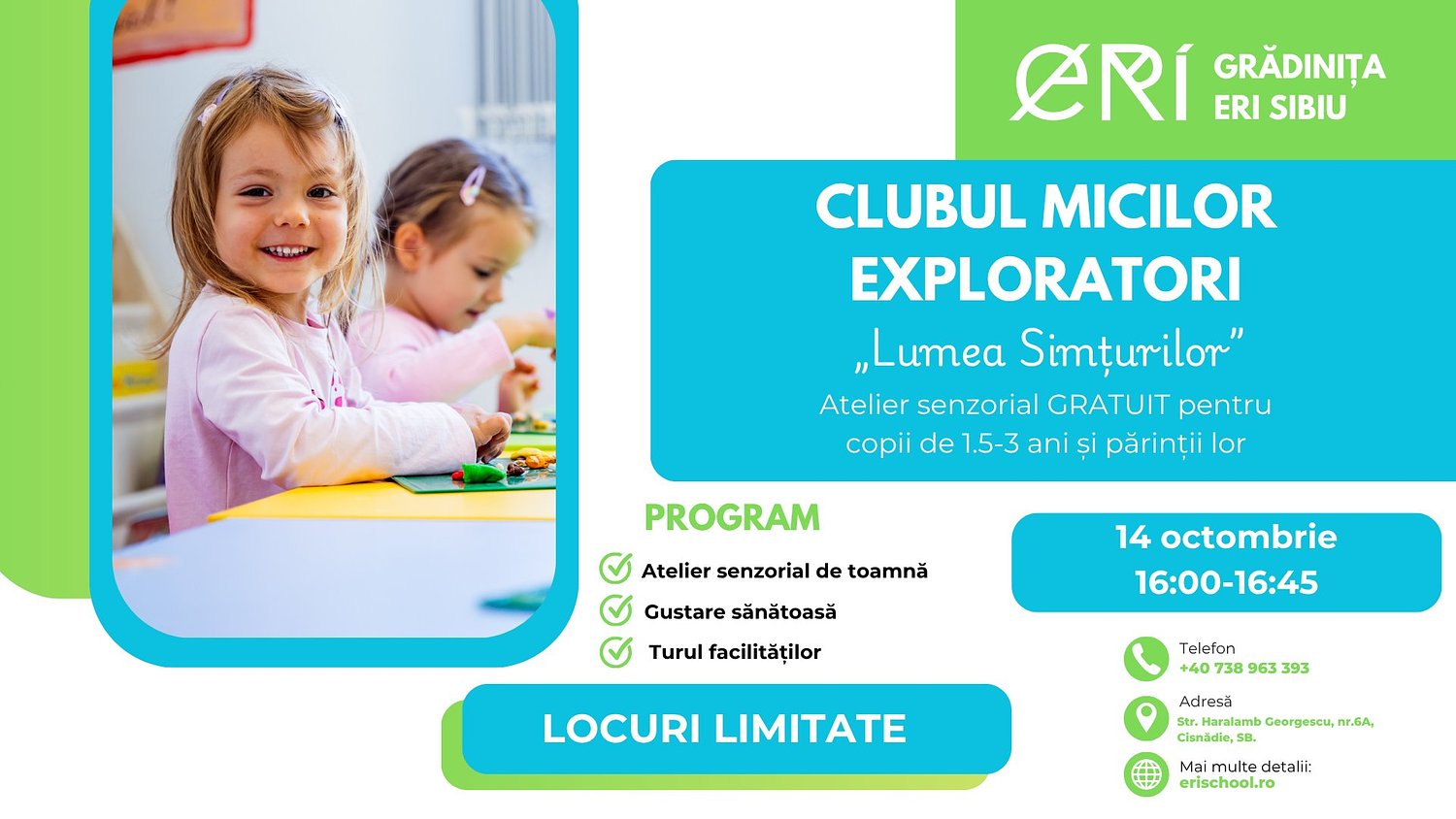 Părinți din Sibiu, pregătiți-vă pentru o aventură senzorială: Grădinița ERI lansează „Clubul Micilor Exploratori”!