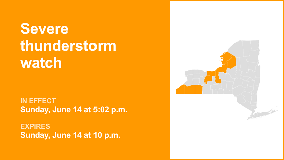 Update: Severe thunderstorm watch affecting parts of Upstate NY until Sunday night