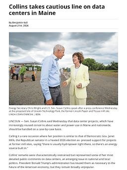 Collins takes cautious line on data centers in Maine