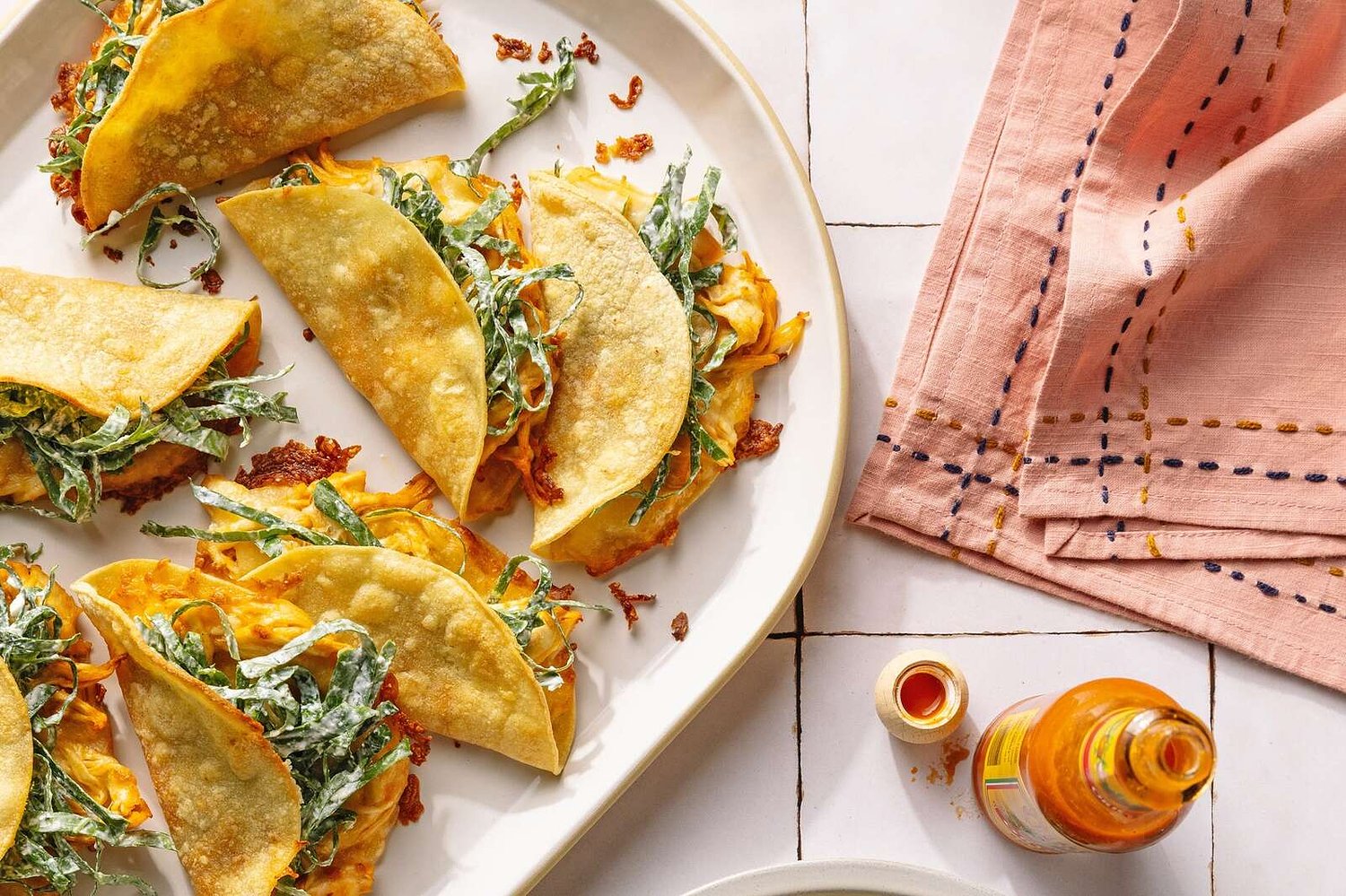 How to make crispy Buffalo chicken tacos with collard slaw and a protein-packed ranch dressing