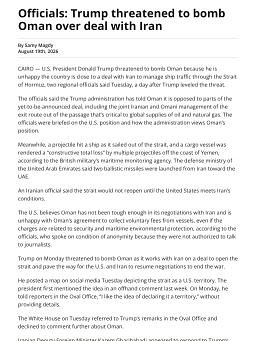 Officials: Trump threatened to bomb Oman over deal with Iran