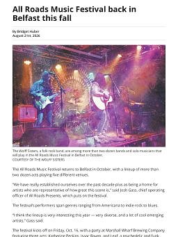 All Roads Music Festival back in Belfast this fall