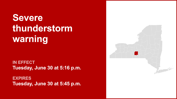 Update: Quarter-sized hail and damaging winds predicted with thunderstorms in Tompkins County Tuesday