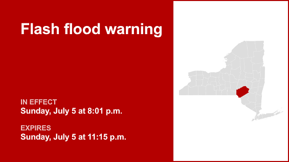 Update: Flash flood warning for Delaware County until Sunday night due to thunderstorms