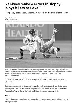 Yankees make 4 errors in sloppy playoff loss to Rays