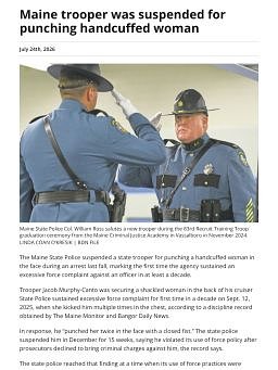 Maine trooper was suspended for punching handcuffed woman