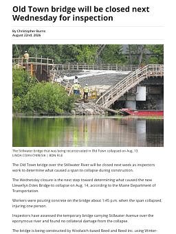 Old Town bridge will be closed next Wednesday for inspection
