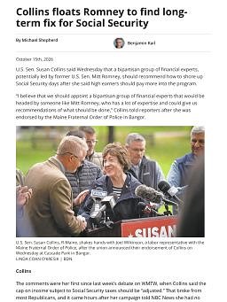 Collins floats Romney to find long-term fix for Social Security
