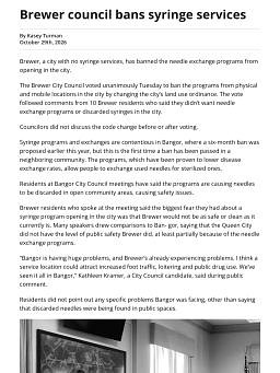Brewer council bans syringe services