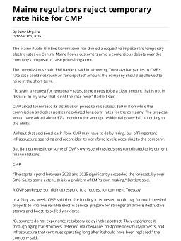 Maine regulators reject temporary rate hike for CMP