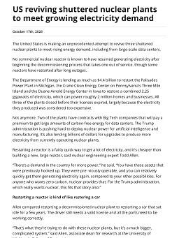 US reviving shuttered nuclear plants to meet growing electricity demand
