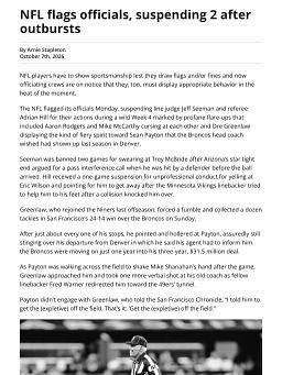 NFL flags officials, suspending 2 after outbursts