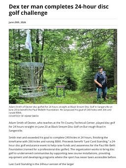 Dex ter man completes 24-hour disc golf challenge