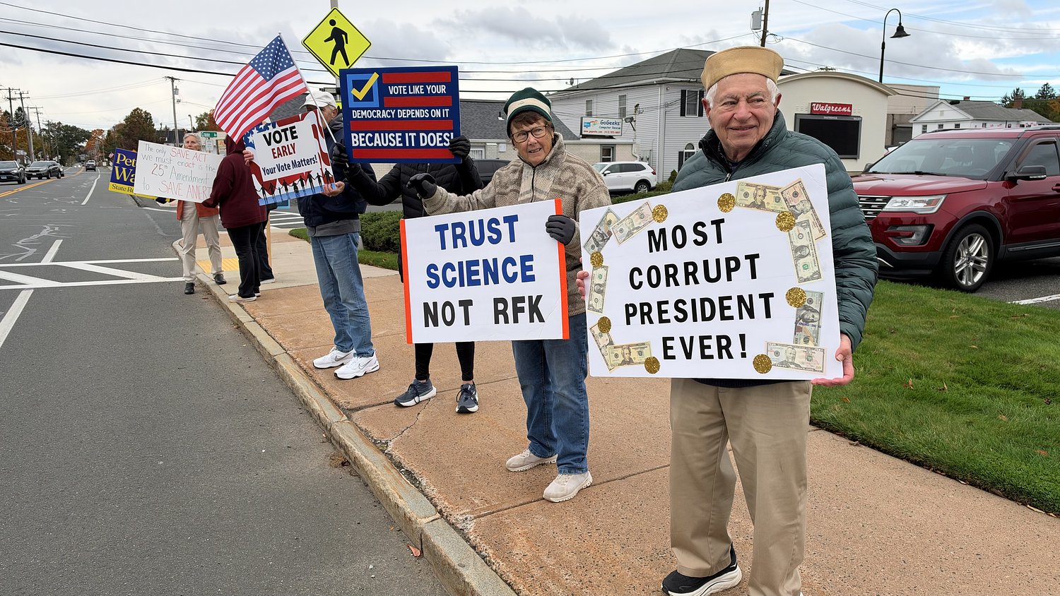 As Mass. early voting begins, East Longmeadow protestors show out in numbers against Trump