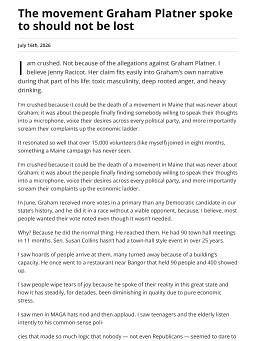 The movement Graham Platner spoke to should not be lost