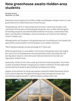 New greenhouse awaits Holden-area students