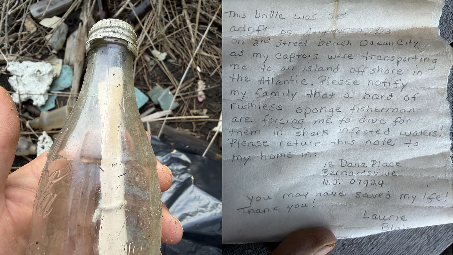 Child’s humorous message in a bottle washes up after a half-century