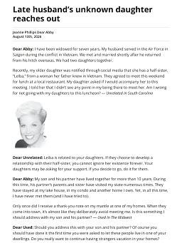 Late husband’s unknown daughter reaches out