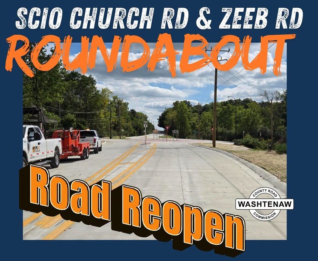 Major rural road reopen with new roundabout west of Ann Arbor