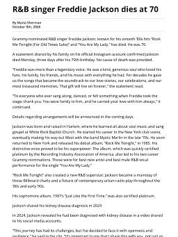 R&B singer Freddie Jackson dies at 70