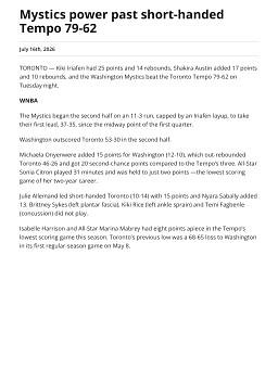 Mystics power past short-handed Tempo 79-62