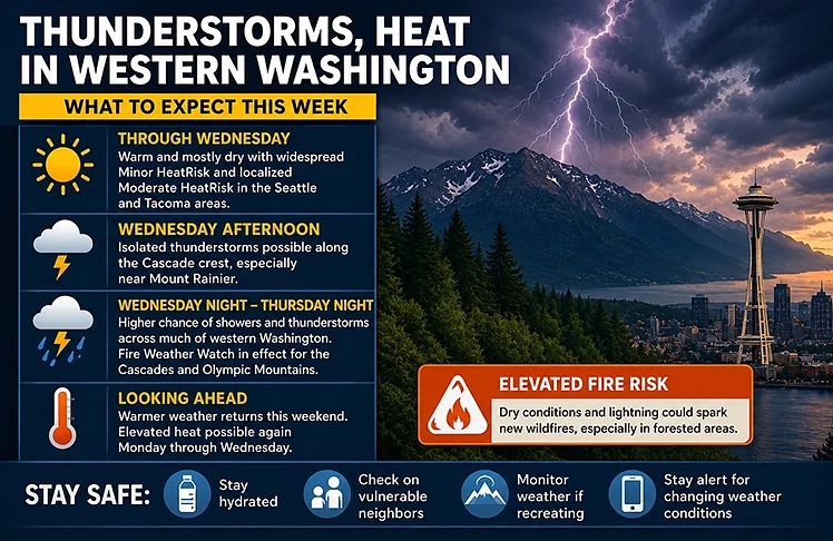 Thunderstorms, Heat Expected Across Western Washington This Week