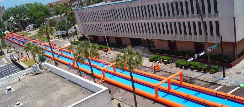 An Alabama city is transforming one street into a 1,000-foot-long water slide