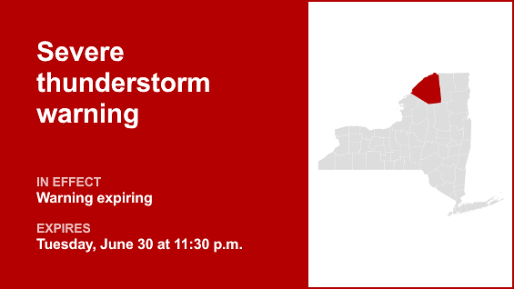Update: St. Lawrence County severe thunderstorm warning set to expire at 11:30 p.m.