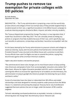 Trump pushes to remove tax exemption for private colleges with DEI policies
