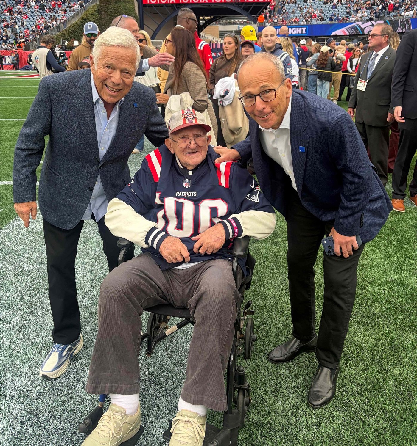 Bulletin Board: Turners Falls' George Bush meets with Robert and Jonathan Kraft at Gillette Stadium