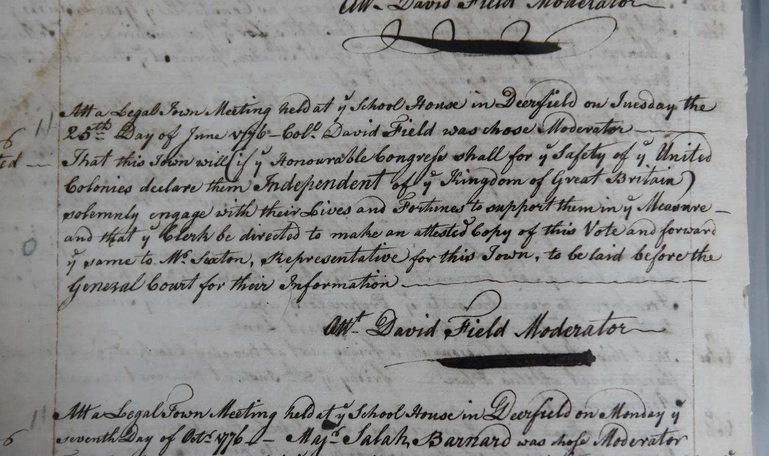 June 25, 1776 vote in Deerfield signaled support for Patriot cause
