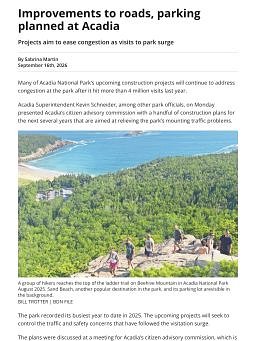 Improvements to roads, parking planned at Acadia