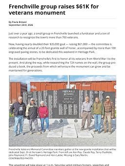 Frenchville group raises $61K for veterans monument