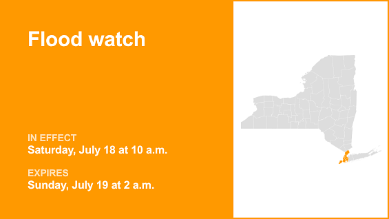 Update: Flood watch in place for Westchester County until 2 a.m. Sunday caused by excessive rain
