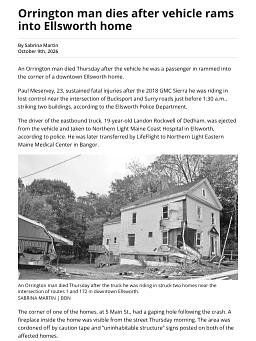 Orrington man dies after vehicle rams into Ellsworth home