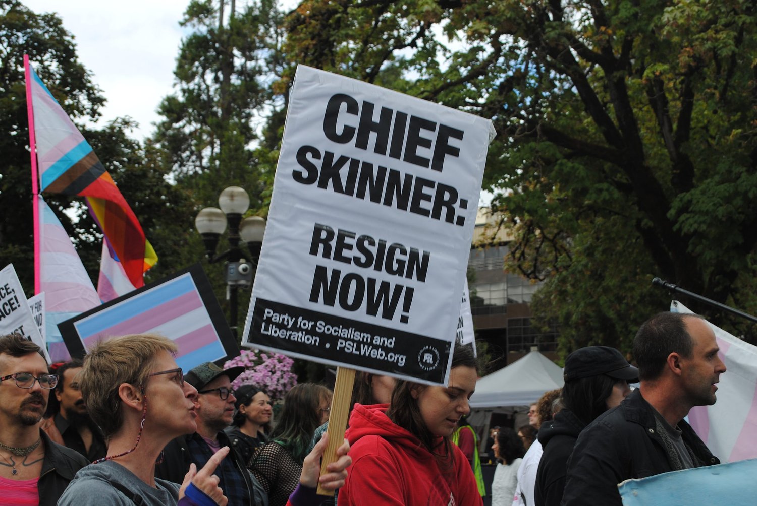 At Pride replacement rally and march, queer activists call for Eugene police chief’s resignation 