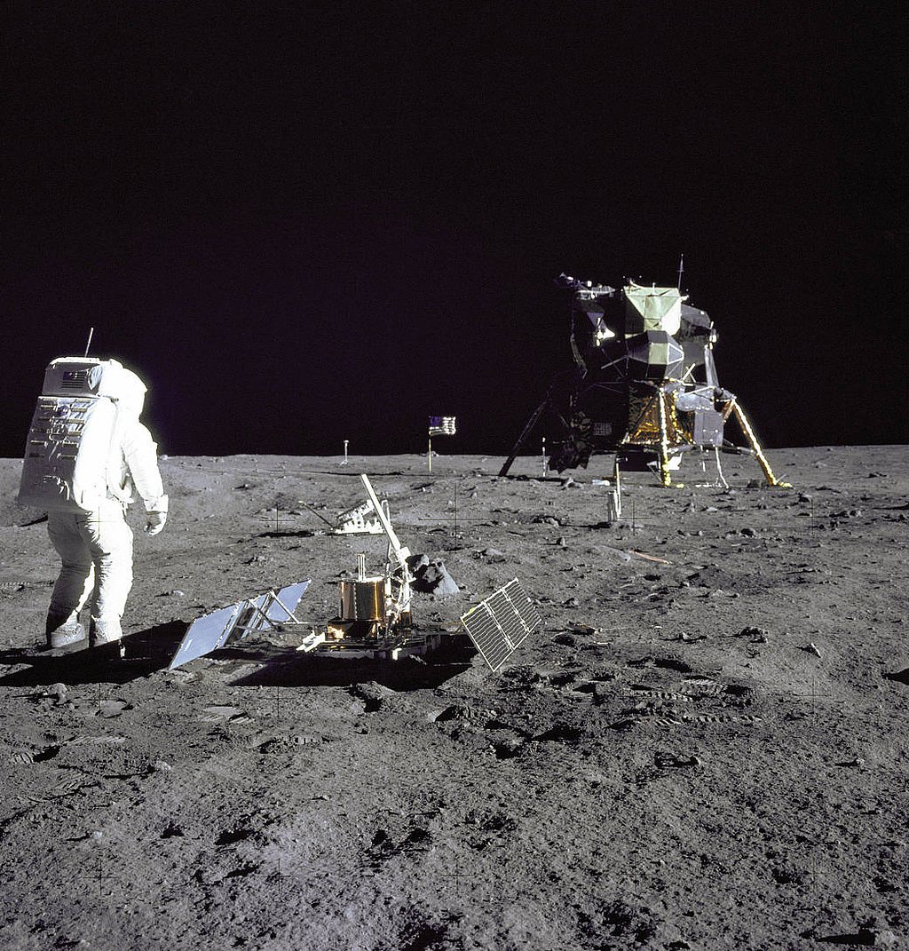Far above the Earth, NASA's Apollo lunar lander put astronauts on the moon