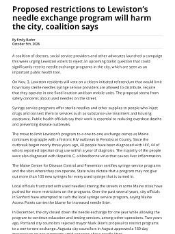 Proposed restrictions to Lewiston’s needle exchange program will harm the city, coalition says