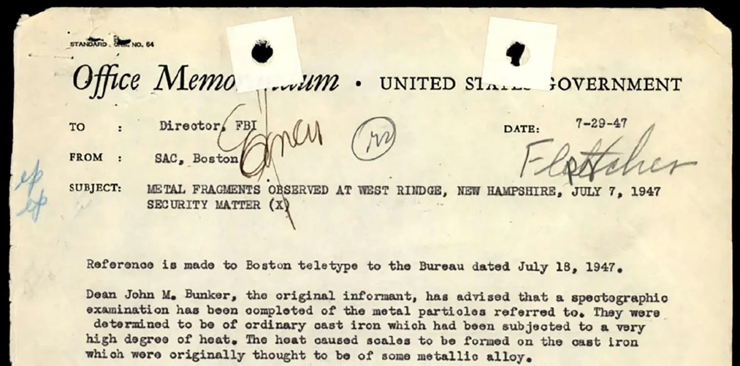 Declassified Pentagon UFO files detail mysterious 1947 incident in NH