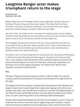 Longtime Bangor actor makes triumphant return to the stage