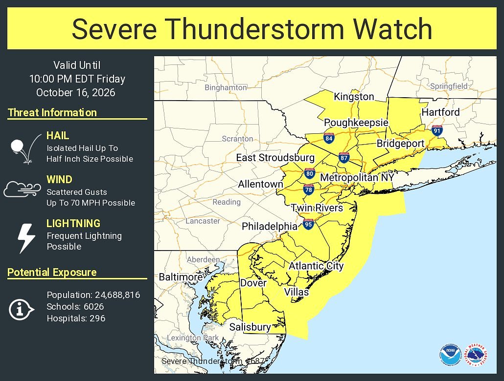 N.J. weather: Severe thunderstorm watch issued with strong storms, damaging winds looming today
