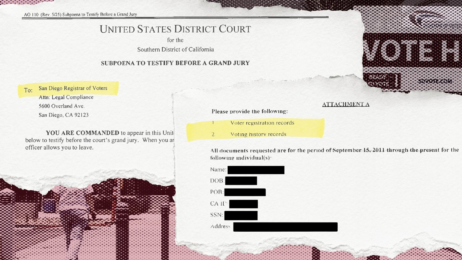 DOJ’s San Diego County subpoenas: 25 voters, 15 years of records, one request for a ballot