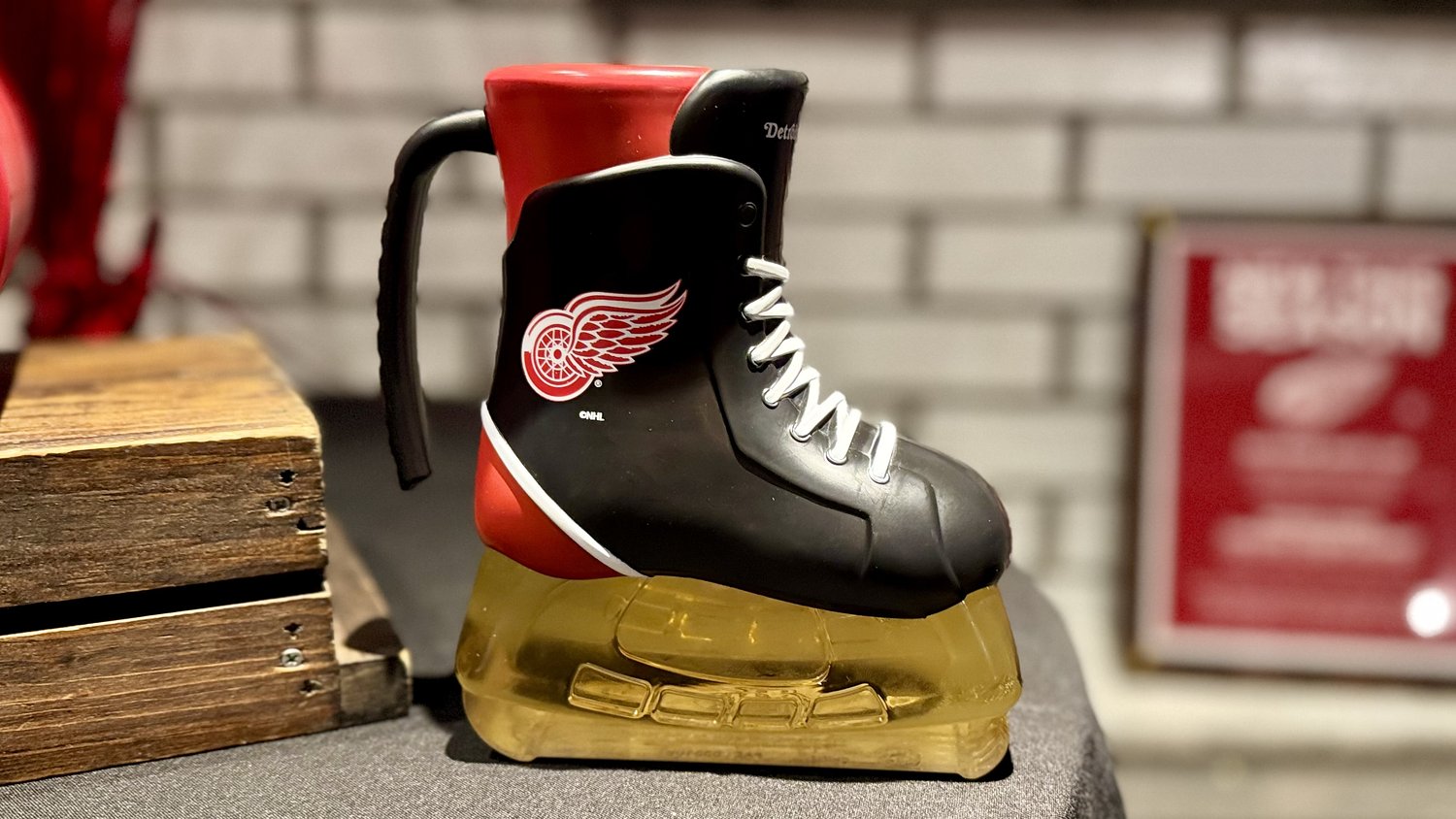Drink beer from a souvenir hockey skate at Detroit Red Wings games this season