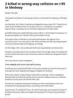 2 killed in wrong-way collision on I-95 in Medway